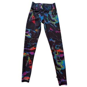 TEREZ high rise tall band leggings black w/ rainbow "oil spill" size XS